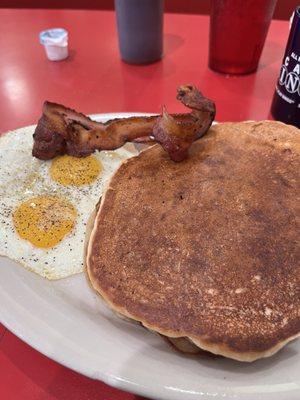 After I flipped over the cinnamon pancake, but after I'd peppered my eggs.