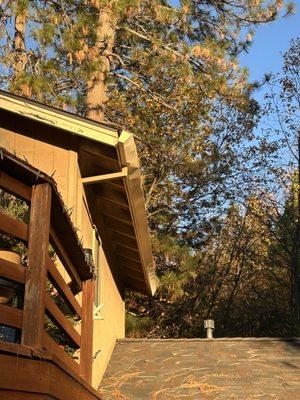 Bent gutter from snow run off from solar panel.