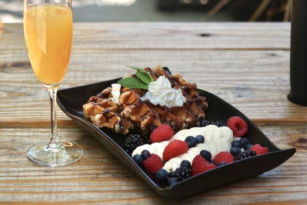 Chocolate Chip Waffle and Classic Mimosa