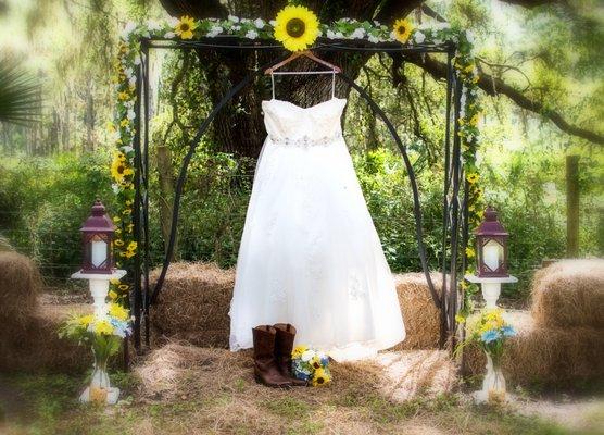 Brides dress with archway