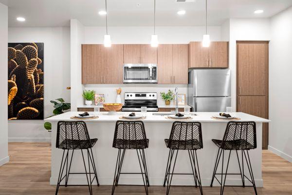 Spacious kitchen with island and storage