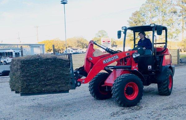 Wheel Loader loading Sod in to Customers Vehicle.