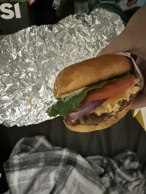 Cheese burger with American cheese.