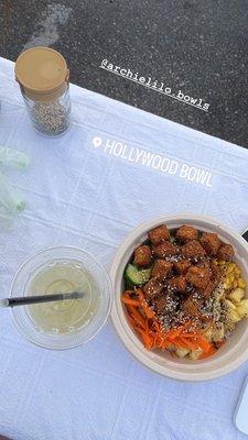 Tofu bowl and lime-ade