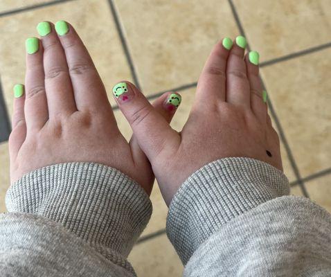 My daughters first time getting her nails done at a salon- she absolutely loved it! They did wonderful with her & made her feel comfortable!