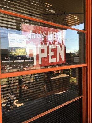 Sorry we're open sign