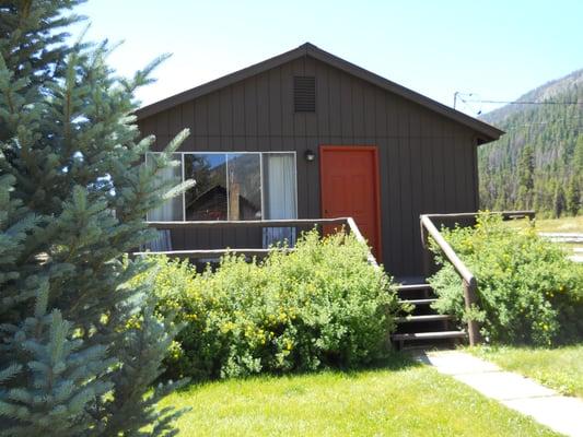 A two-bedroom (set of twins and a queen) cabin with a view down the Johnson Creek Valley and just steps from the trout stream.