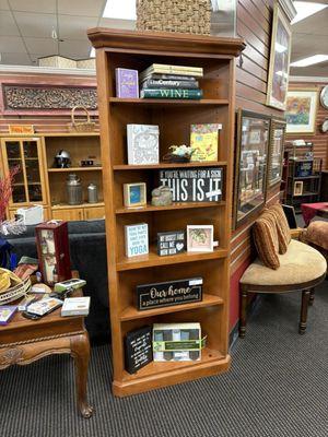 Book shelf with various items