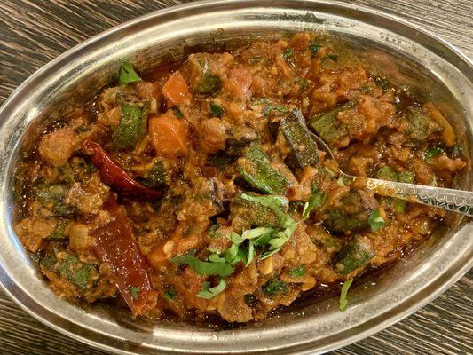 Bhindi Masala. I ordered spicy and the heat range for me was a 5/10