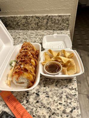 Ridgerunner roll and crab Rangoon