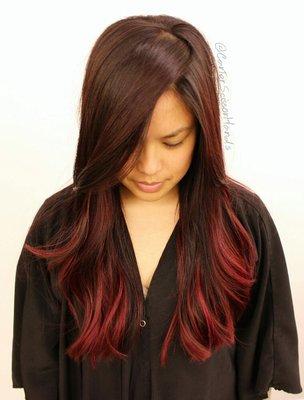 Red Balayage with Celeb Luxury Color Deposit Shampoo and overlayed with Pulp Riot, Greg Carter. www.CarterScissorHands.com