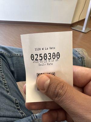 My parking ticket when I got here. It is 10:40