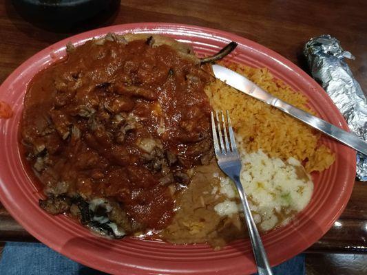Chile poblano with beef. It was awesome. The brown gravy made a big difference.