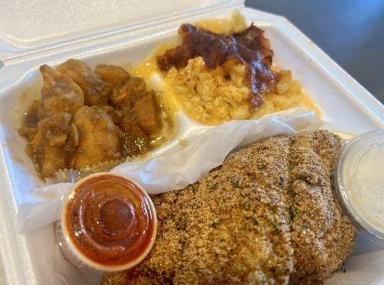 2pc Fried Catfish w/ baked mac and candied yams