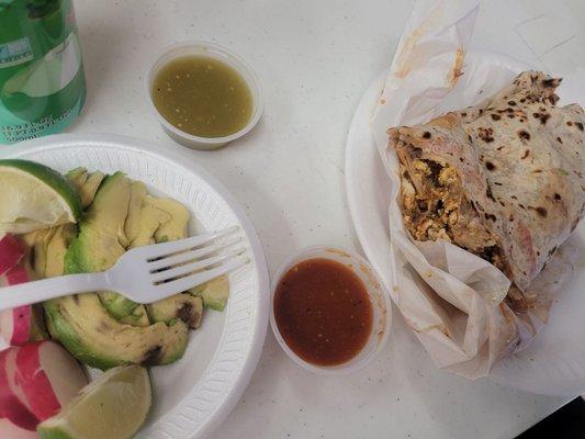 Breakfast burrito with chorizo, eggs and cheese was generous and so tasty.