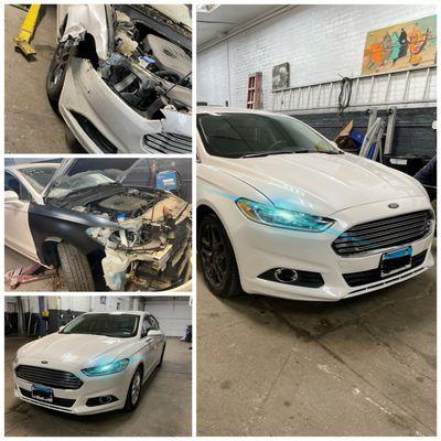 Front End Body Work done.
Replaced front bumper & passenger side front fender. Clear coat was added to the hood.