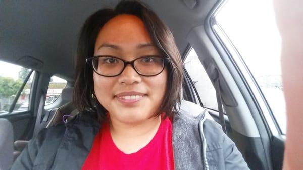 Aftermath! I felt like I lost .5 lb! The haircut is at the right length and I like how it hugs my face!