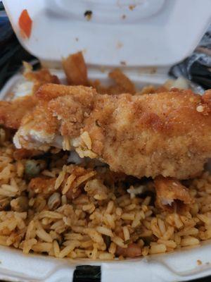 Whiting fish with beans and rice