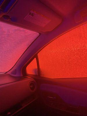 Great soap coverage. Those lights are from the car wash.