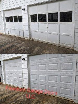 Out with the old wood doors in with the new metal doors.