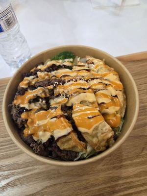 Galbi beef and dumpling bowl