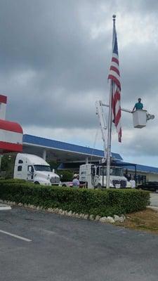 Thank you Tom Damiano and Josh and the arbortech crew for helping us lower our our flag at the Marlin station in honor of the 4 marines!