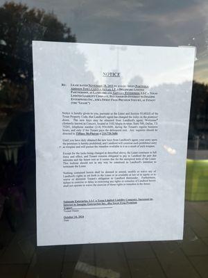 Delinquency notice on the front door, not sure that they'll be reopening.