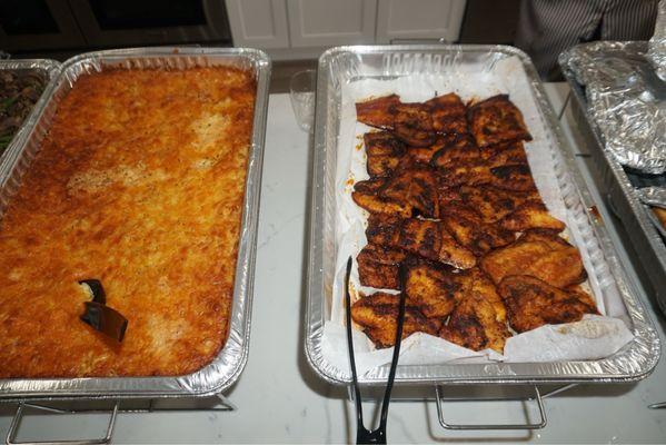 Mac and cheese Blackened salmon