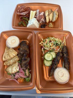 Charcuterie, sirloin skewer, spiced lamb kofta. Delish!
