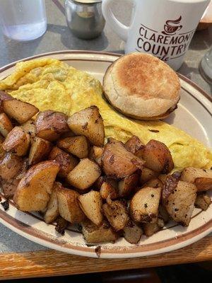 Omelette special with potatoes and English muffin