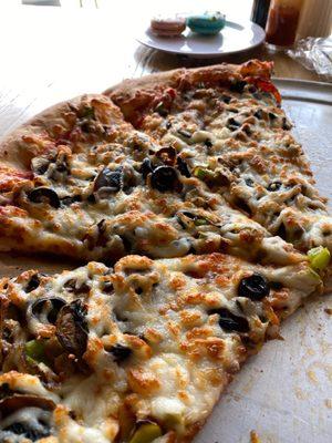 Pizza fro Dominic's Pizza and a coffee cocktail and brew