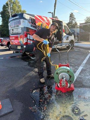 Tim hard at work on a sewer job !