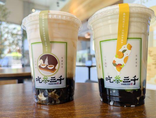 Bubble Volcano and High Mountain Tea w/cream & boba