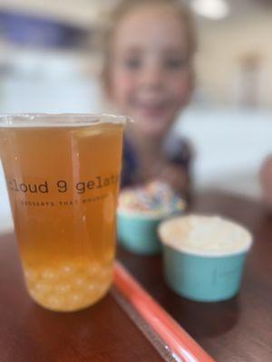 Boba Tea (Mango and Lychee) with coconut gelato.