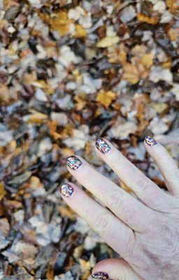 Fall nail art by LouAnn.  Asked for leaves and she knocked it out of the park!