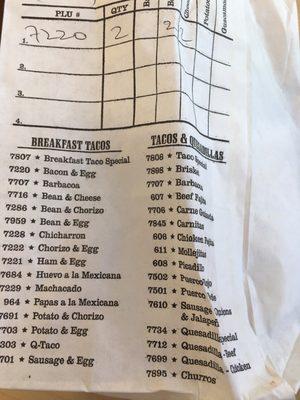 Code # matches the bacon and egg taco...yet beans were checked off when I only wanted cheese to be added and there is NO bacon in here.