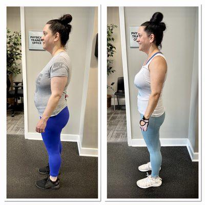 The client lost 25 pounds in 3 months and 6 inches from the midsection.
Body fat from high-risk to fitness.