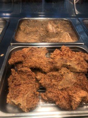Fried pork chops and smothered chicken!