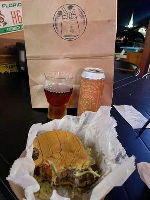 Double cheeseburger, pepper jack cheese, topped with Asian slaw