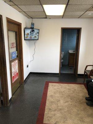 Great waiting area with drinks and tv for our great customers