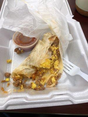 Ordered the Spanish Wrap, carefully opened the previously prepped microwaved burrito, and the burrito fell apart and was very watery.