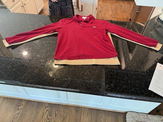 red polo was washed and shrink compare to the same size brand that was dry cleaned