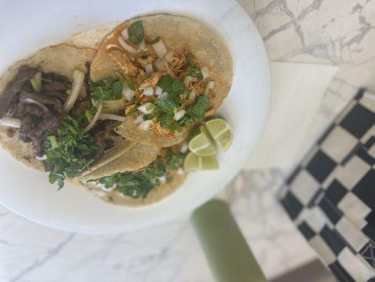 Chicken tacos and steak tacos