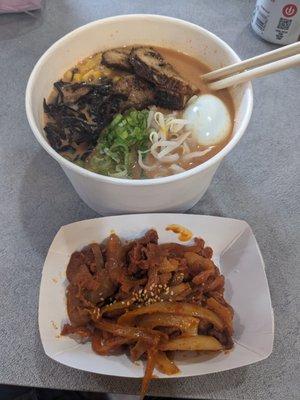 Miso ramen added all the fixings! Spicy pork on the side!