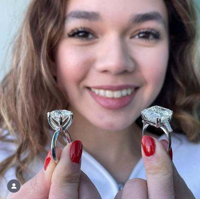 Which huge diamond ring do you want? The 6 carat round diamond or the 12.25 carat emerald cut diamond? GIA certified and made in USA.