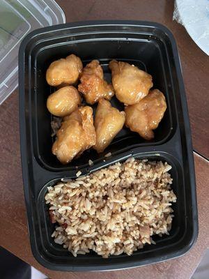 Honey chicken and pork fried rice
