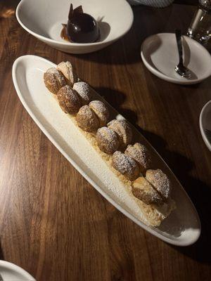 profiteroles (pumpkin mousse, rice krispie treat)