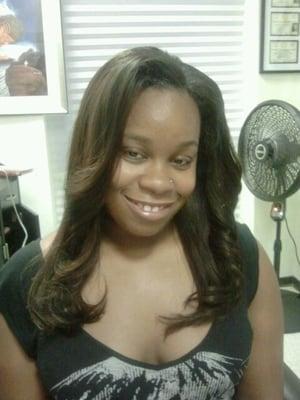 Extension hair, same color & texture as the client's natural hair.More hairstyling options, natural hair, left out in the top.