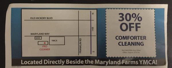 Coupon for Pro Cleaners from Valpak that comes in mail.