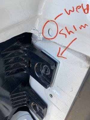 After 1st repair. Added Shim. Spot weld? pop